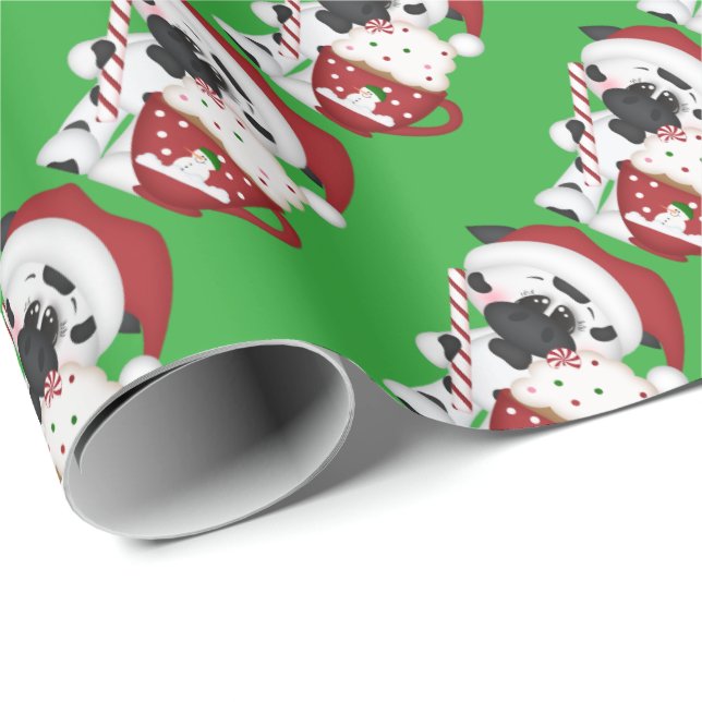 Papier Cadeau Papier d'emballage de vache à cacao de Noël (Coin rond)