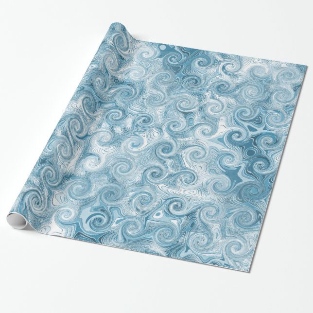 Papier Cadeau Papier d'emballage de vagues de bleu (Déroulé)