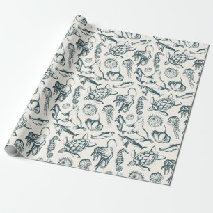Papier Cadeau Papier d'emballage de vie marine nautique