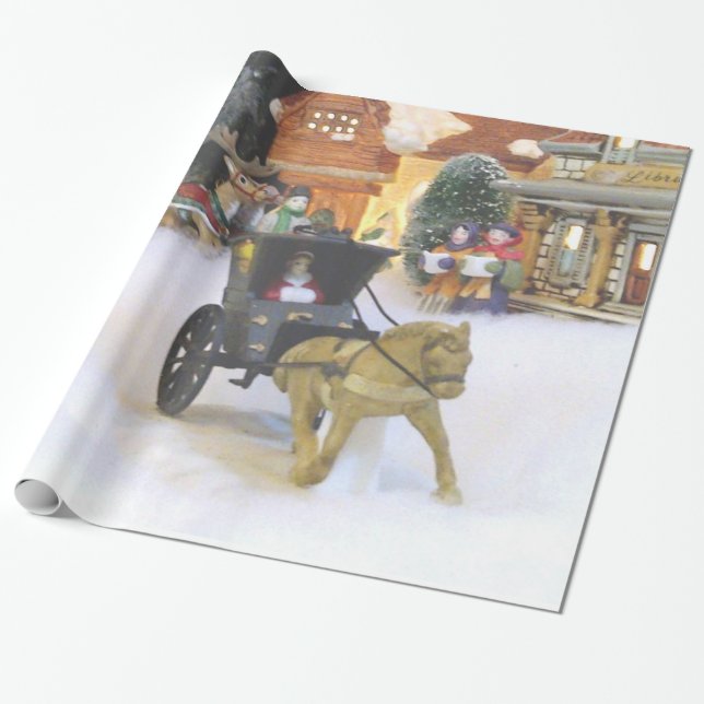 PAPIER CADEAU PAPIER D'EMBALLAGE "DE VILLAGE DÉMODÉ DE NOËL" (Déroulé)