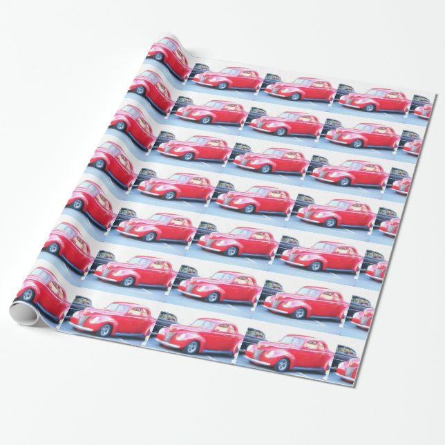 Papier Cadeau Papier d'emballage de voiture classique rouge (Déroulé)