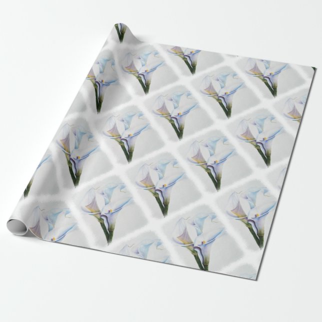 PAPIER CADEAU PAPIER D'EMBALLAGE DE ZANTEDESCHIAS BLANCS (Déroulé)