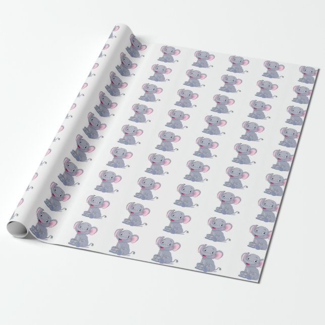 Papier Cadeau Papier d'emballage d'éléphant adorable (Déroulé)