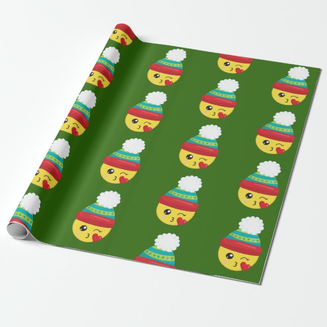Papier Cadeau Papier d'emballage d'Emoji de Noël de vacances (Déroulé)
