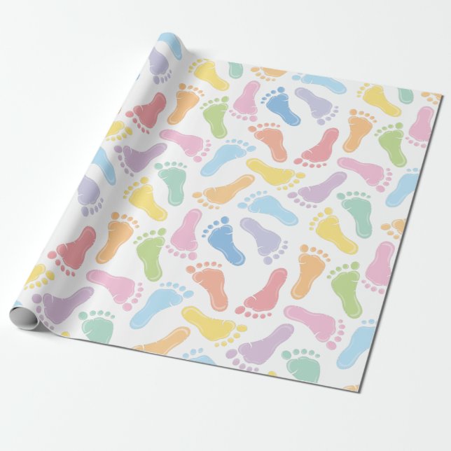 Papier Cadeau Papier d'emballage d'empreintes de pas de bébé (Déroulé)