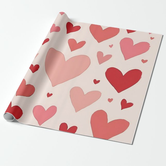 Papier Cadeau Papier d'emballage des coeurs (Déroulé)