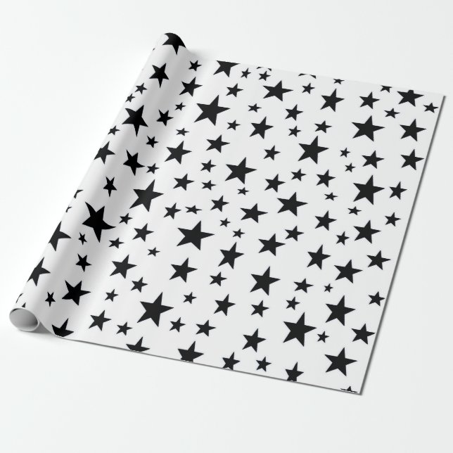 Papier Cadeau Papier d'emballage d'étoiles de noir (Déroulé)