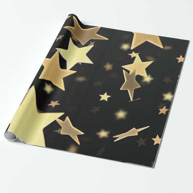 Papier Cadeau Papier d'emballage d'étoiles d'or (Déroulé)