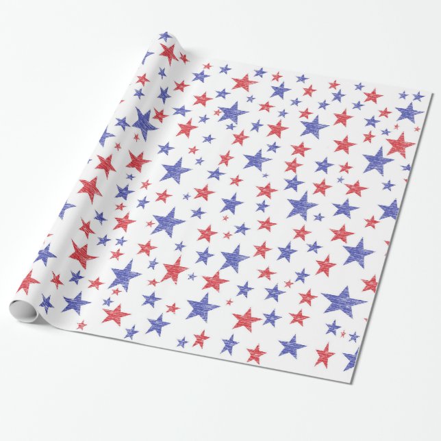 Papier Cadeau Papier d'emballage d'étoiles patriotiques (Déroulé)