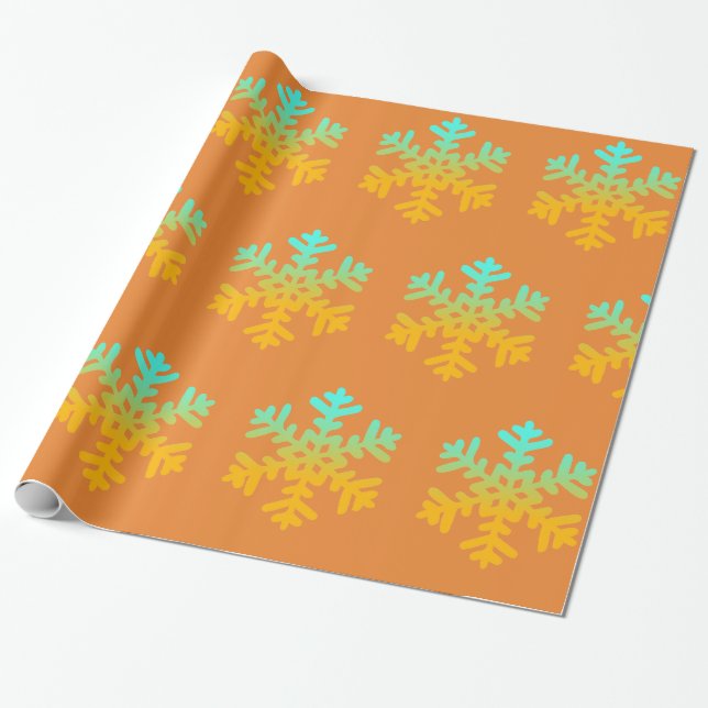 Papier Cadeau Papier d'emballage d'hiver orange et bleu (Déroulé)
