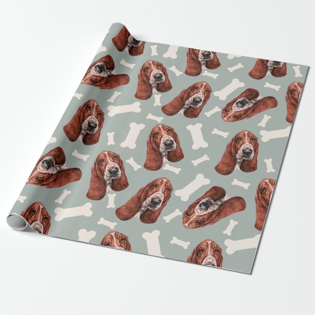 Papier Cadeau Papier d'emballage d'impression à enveloppe Basset (Déroulé)