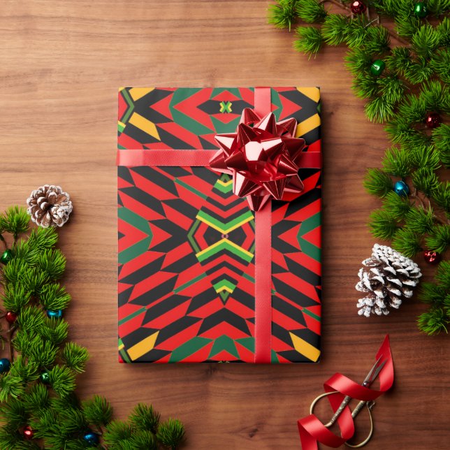 Papier Cadeau Papier d'emballage d'impression Kente moderne roug (Cadeau de vacances)
