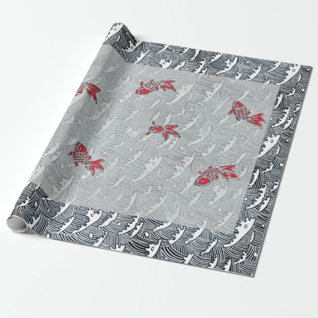 Papier Cadeau Papier d'emballage d'IMPRESSION POISSON JAPONAIS (Déroulé)