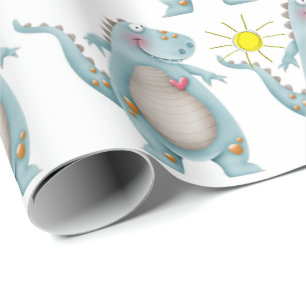 Papier Cadeau Papier d'emballage - Dino bleu Design 2