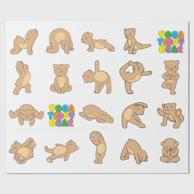 Papier Cadeau Papier d'emballage d'ours de nounours de yoga (Plat)