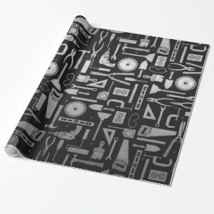 Papier Cadeau Papier d'emballage d'outils noirs et argentés