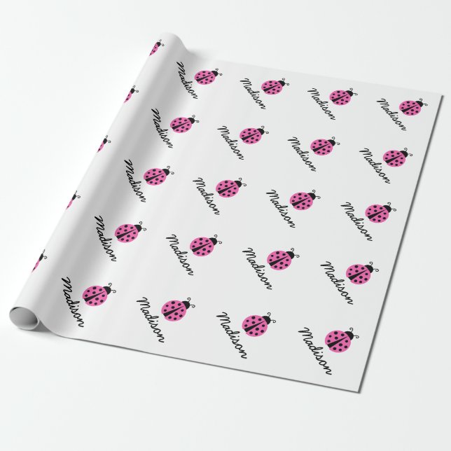 Papier Cadeau Papier d'emballage du baby shower de coccinelle ro (Déroulé)