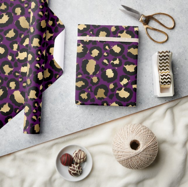 Papier Cadeau Papier d'emballage empreinte de léopard violet et  (Artisanat)