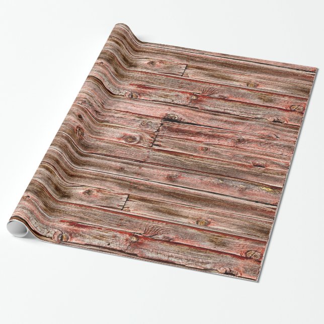 Papier Cadeau papier d'emballage en bois de grange rouge (Déroulé)