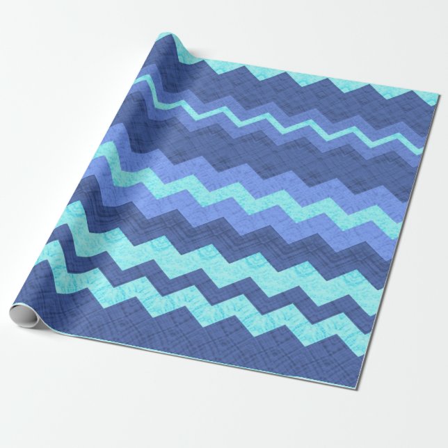 Papier Cadeau papier d'emballage en chevron bleu (Déroulé)