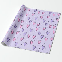 Papier d'emballage en forme de cœur rose et violet