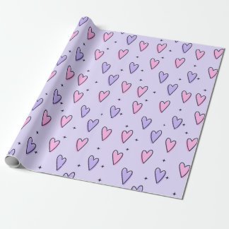 Papier Cadeau Papier d'emballage en forme de cœur rose et violet