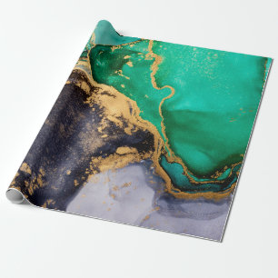 Papier Cadeau Papier d'emballage en marbre vert et or