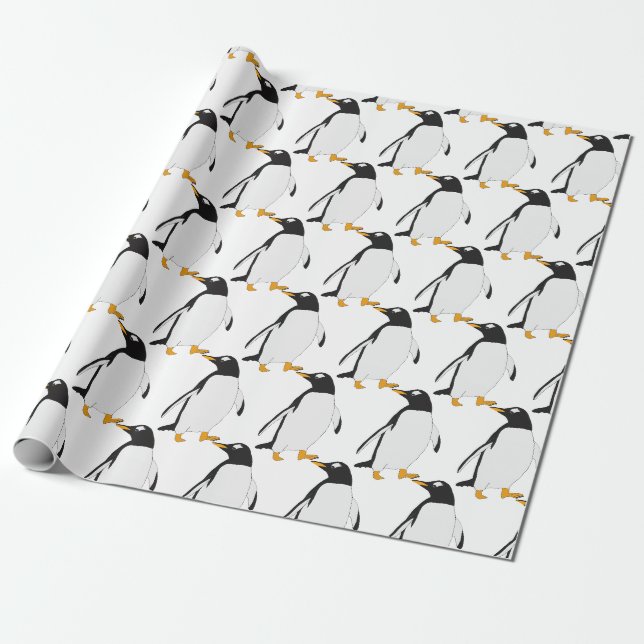 Papier Cadeau Papier d'emballage en pingouin noir et blanc (Déroulé)
