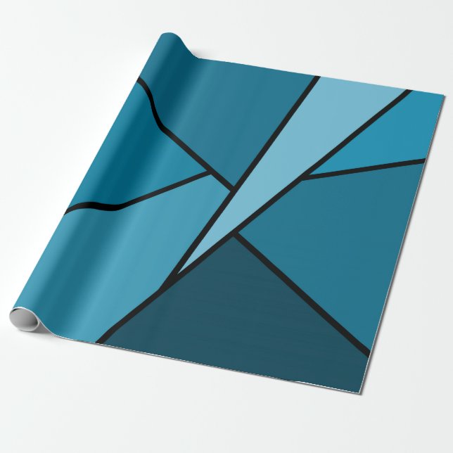 Papier Cadeau Papier d'emballage en polygones Turquoises Abstrai (Déroulé)