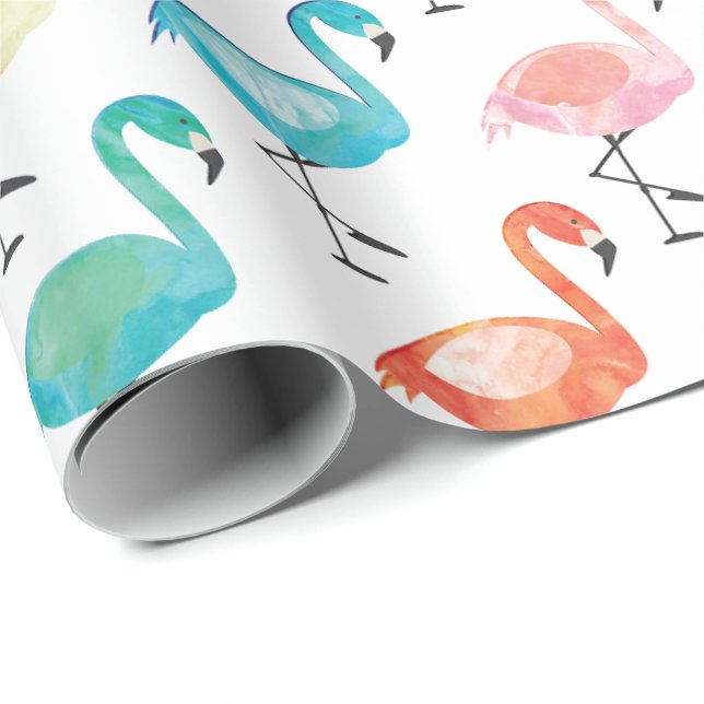 Papier Cadeau Papier d'emballage - Flamant rose multicolore (Coin rond)