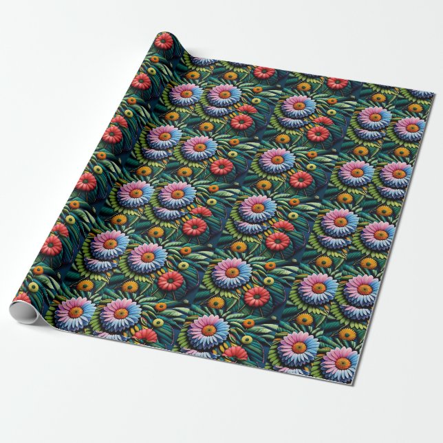 Papier Cadeau Papier d'emballage floral (Déroulé)