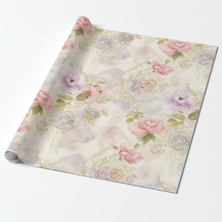 Papier Cadeau Papier d'emballage floral à l'aquarelle romantique