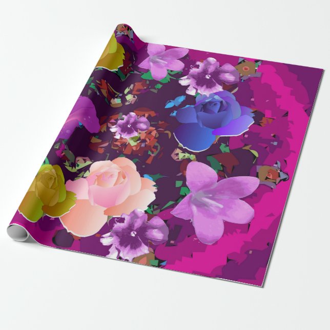 Papier Cadeau Papier d'emballage floral d'abrégé sur vibrant (Déroulé)