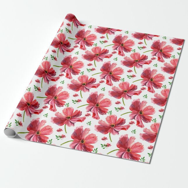 Papier Cadeau Papier d'emballage floral d'aquarelle (Déroulé)