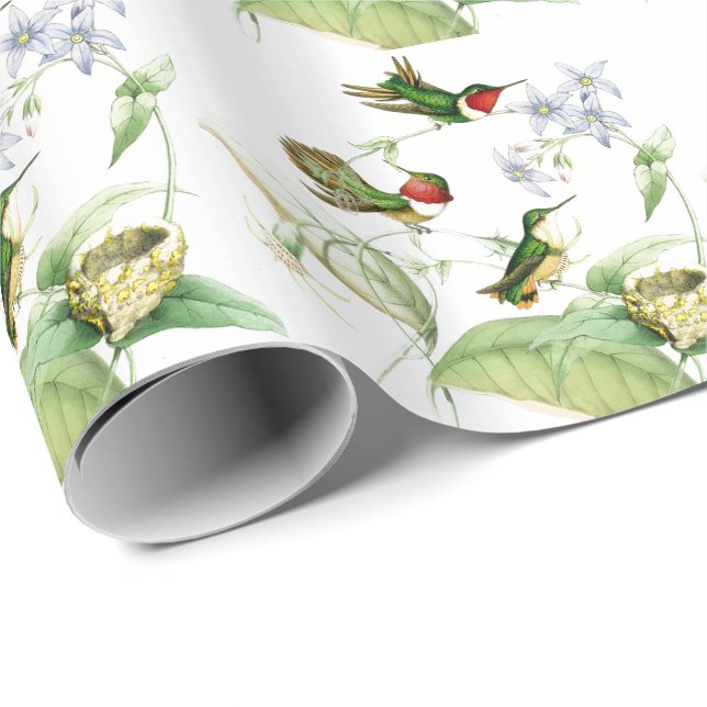 Papier Cadeau Papier d'emballage floral de fleurs d'oiseaux de (Coin rond)