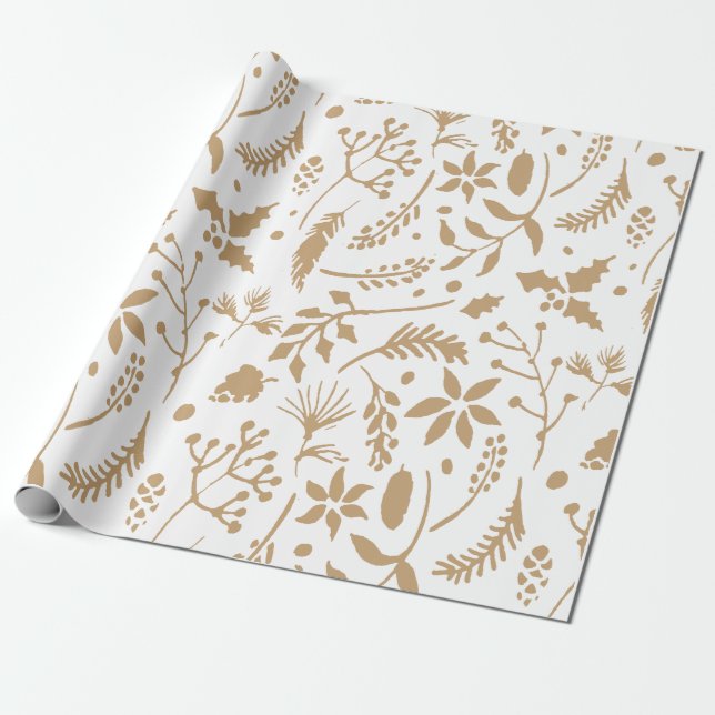 Papier Cadeau Papier d'emballage floral d'or (Déroulé)