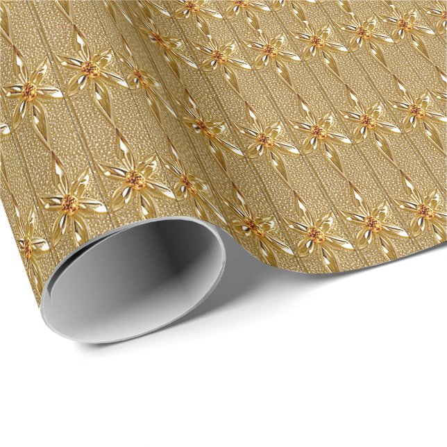 Papier Cadeau Papier d'emballage floral doré (Coin rond)