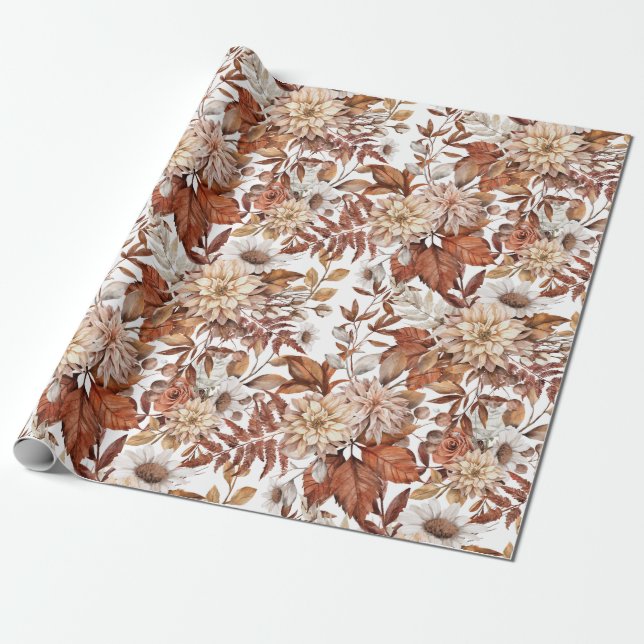 Papier Cadeau Papier d'emballage floral Elegant Fall (Déroulé)
