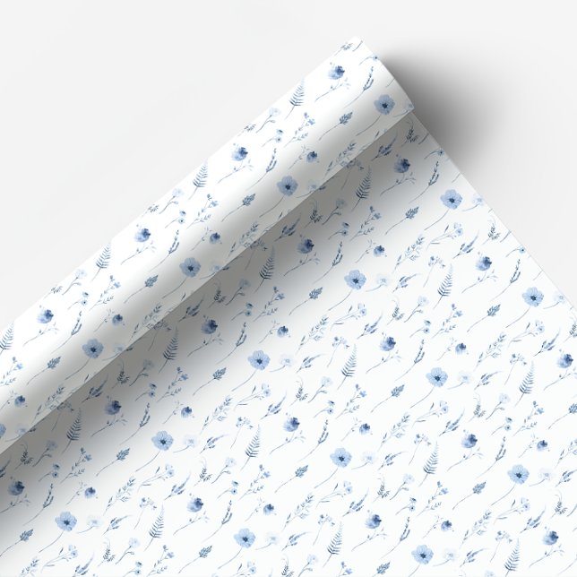 Papier Cadeau Papier d'emballage floral fleur sauvage bleu marin (Créateur téléchargé)