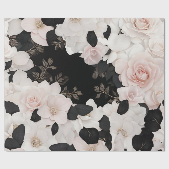 Papier Cadeau Papier d'emballage floral rose et noir (Plat)