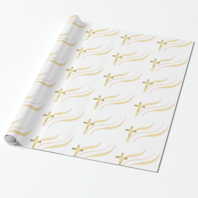 Papier Cadeau Papier d'emballage Gold Cross (Déroulé)