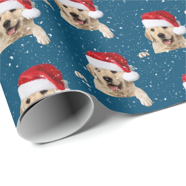 Papier Cadeau Papier d'emballage Golden Retriever et Santa Hat (Coin rond)