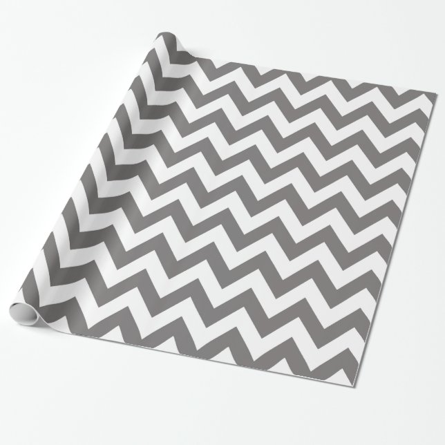 Papier Cadeau Papier d'emballage gris-foncé et blanc de Chevron (Déroulé)