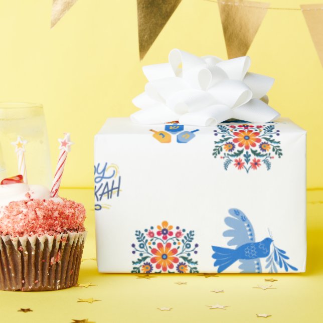 Papier Cadeau Papier d'emballage Hanoukka - dreidel, floral (Fête d'anniversaire)