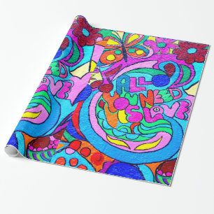 Papier Cadeau papier d'emballage hippie de paix et d'amour des