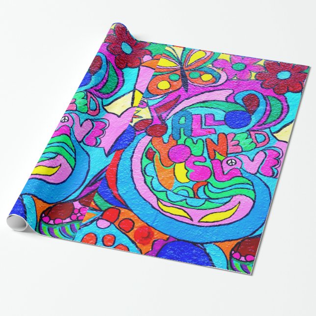 Papier Cadeau papier d'emballage hippie de paix et d'amour des (Déroulé)