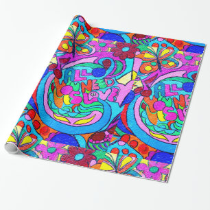 Papier Cadeau papier d'emballage hippie de paix et d'amour des