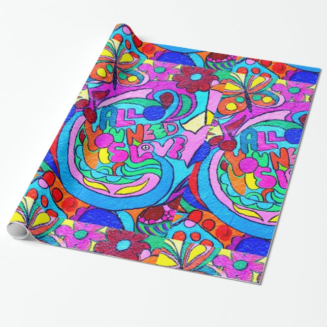 Papier Cadeau papier d'emballage hippie de paix et d'amour des (Déroulé)