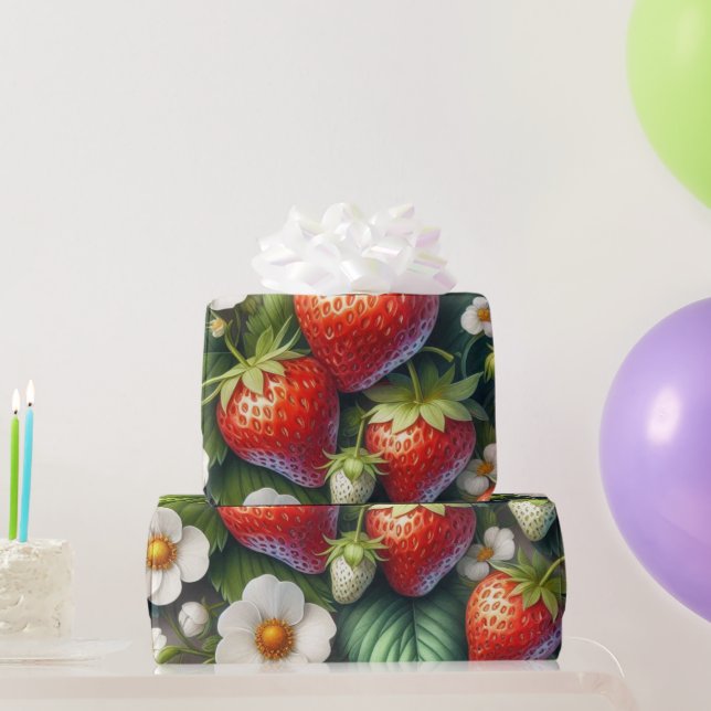 Papier Cadeau Papier d'emballage imprimé fraise d'été (Cadeaux de fête)