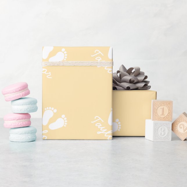 Papier Cadeau Papier d'emballage jaune neutre pour bébé (Baby Shower)